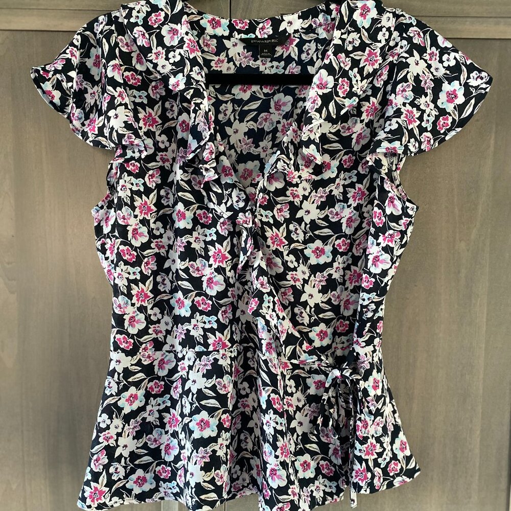 Banana Republic Flounce Sleeve Wrap Peplum Top - Size M